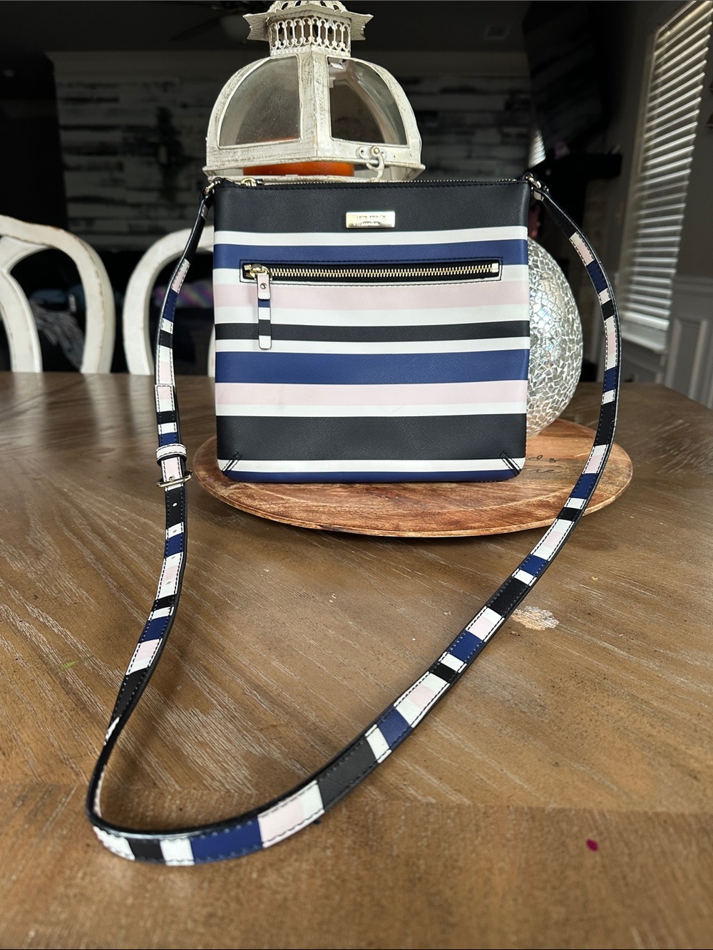 kate spade Navy, Pink, White & Black Striped Crossbody